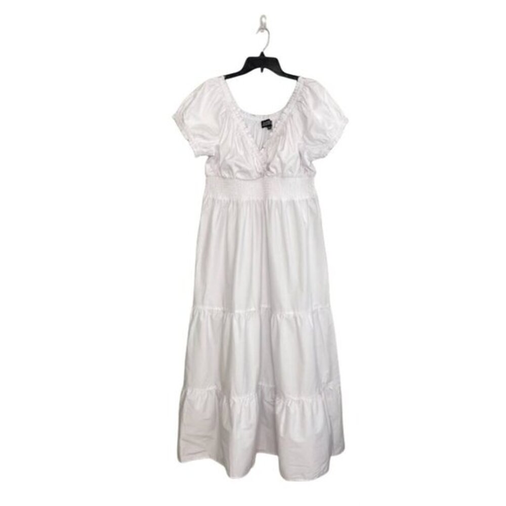 Danielle Bernstein White Midi Smocked Waist Peasant Dress Sz 2x NEW